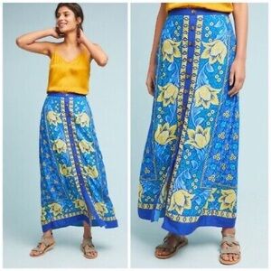 MAEVE By Anthropologie Cornelia Maxi Floral Skirt Royal Blue Yellow  RP$138